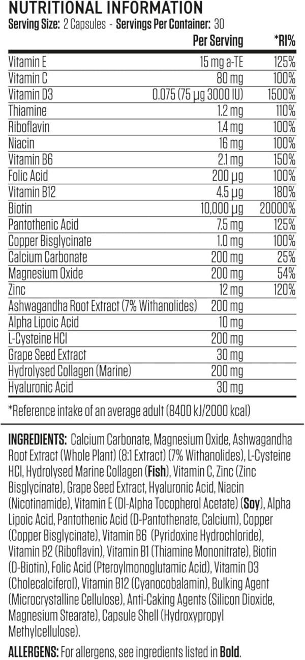 applied nutrition hair, skin & nails, 60 capsules